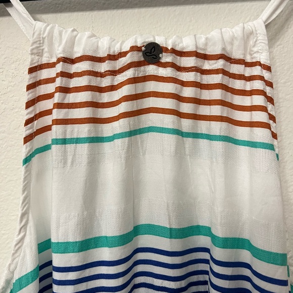 Prana Blue White Maxi Dress Halter Summer Floral Stripes Neckline Size M - Picture 13 of 13